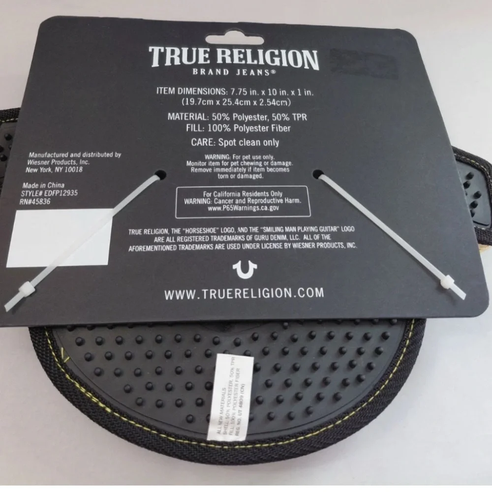 True Religion Horseshoe Logo Large Dog Toy New With Tags 11” W 8” H Gold Black
